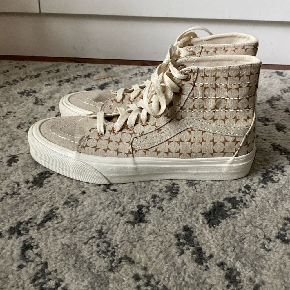 cream and brown boho vans